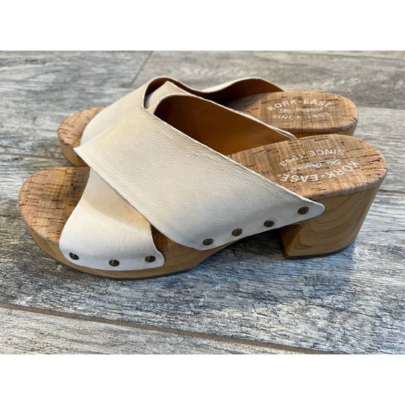 KorkEase Shoes Korkease Tatum Cream Leather Size 9 Clog Sandals Block Heel Shoes Chunky Y2k